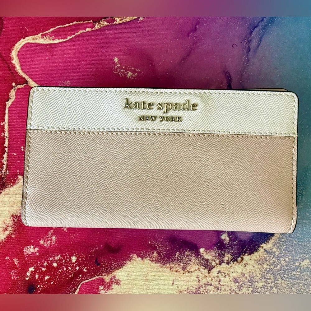 Kate Spade Cream and Tan Checkbook Wallet